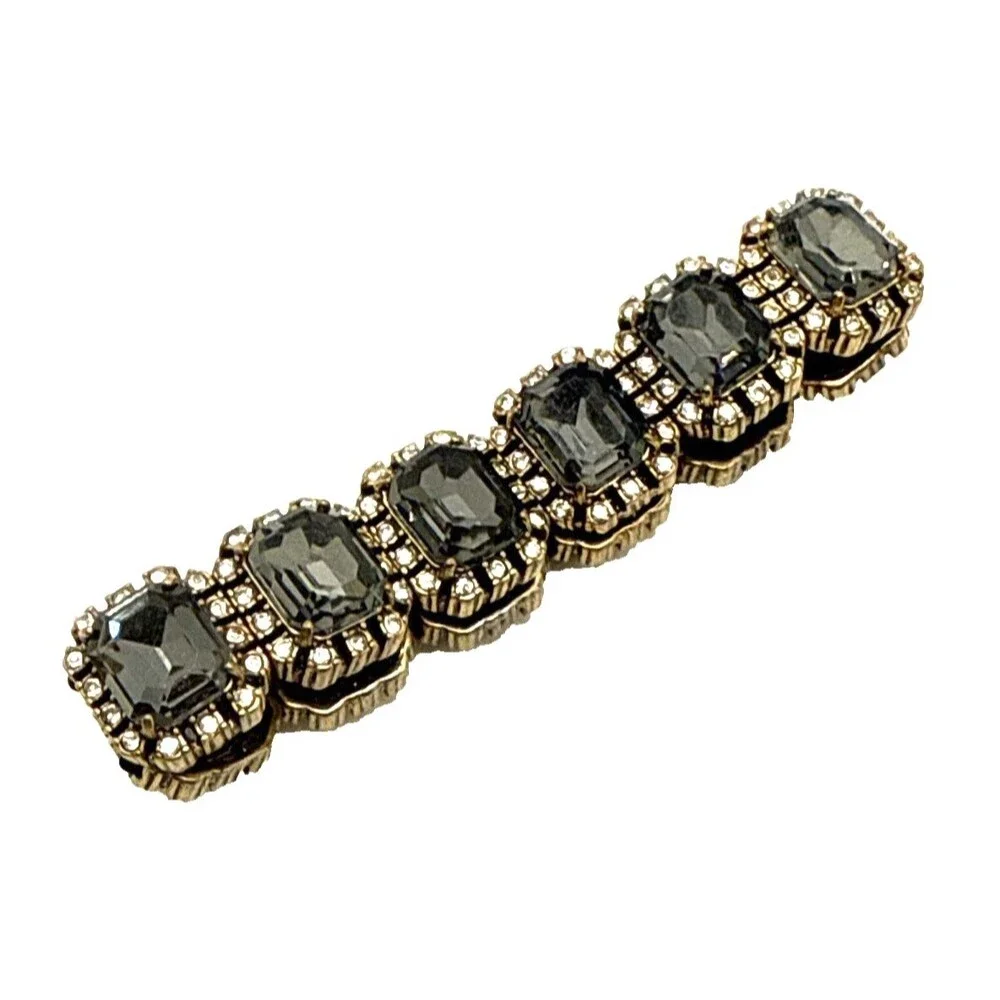 J CREW CRYSTAL BORDERS Bracelet Smoky Gray Clear Rhinestone Ornate Stretch Cuff